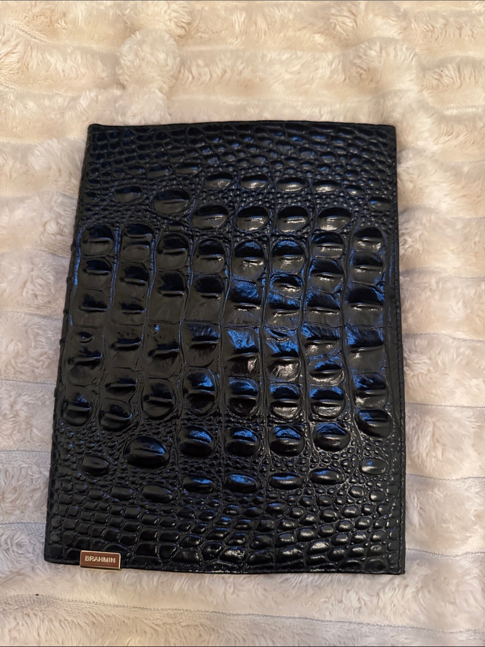 Brahmin Black Croc-Embossed Leather Folio/ journal cover with Logo Plaque